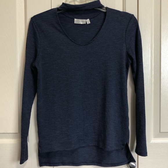 RD Style Tops - Heather blue, long sleeve choker top